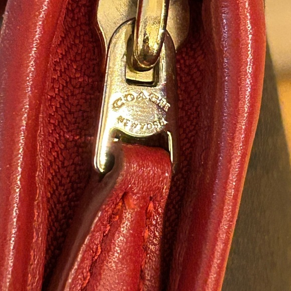 Coach Signature Coated Canvas Dark Brown and Red Crossbody Bag - Picture 13 of 16